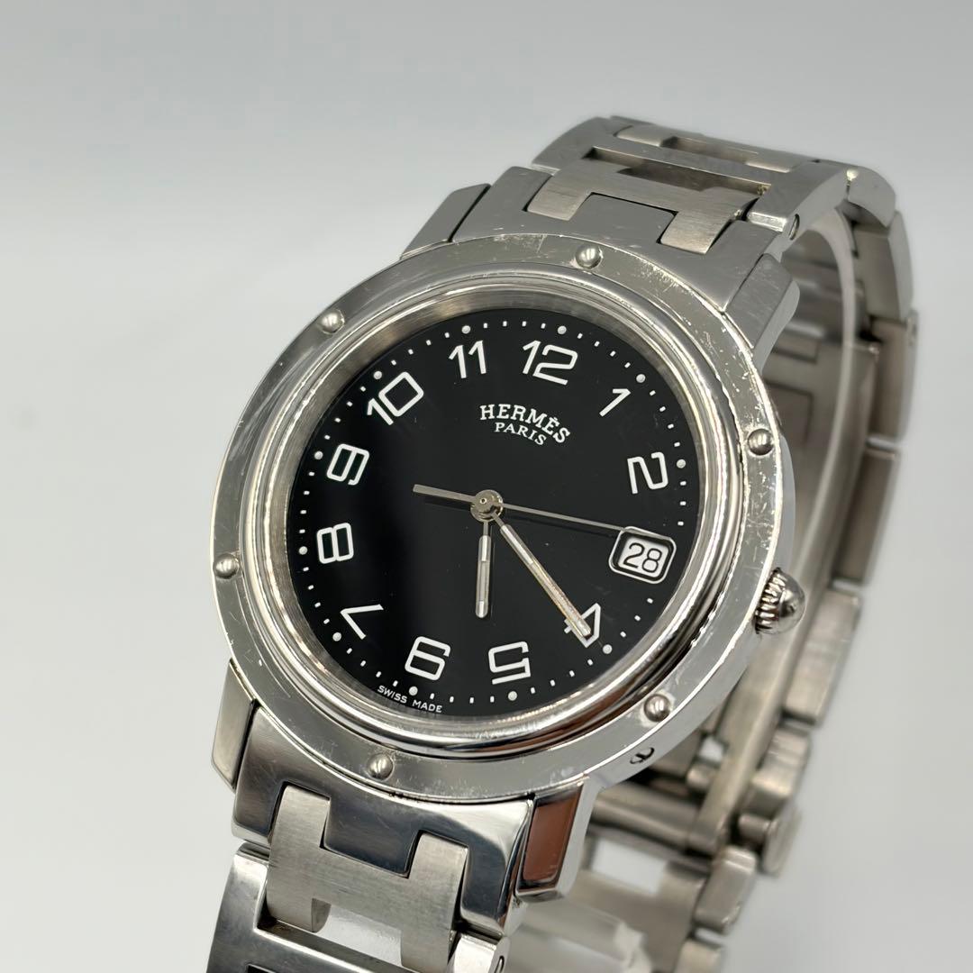 【人気✨】HERMES メンズ　腕時計　クリッパー　黒　CL6.710 新品電池