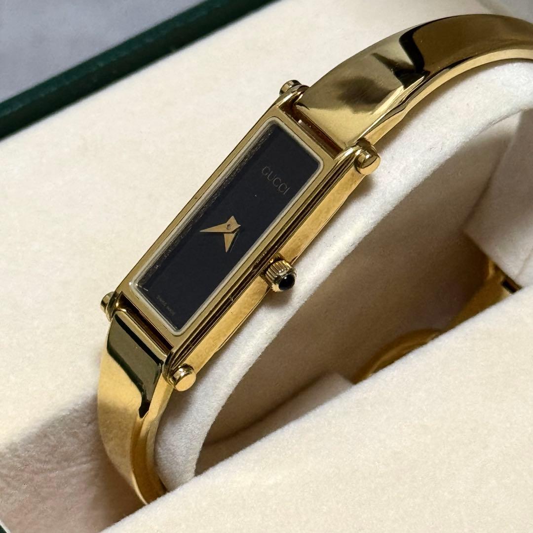 稼働品 1996年 GUCCI 1500L ゴールドブラック バングルウォッチ