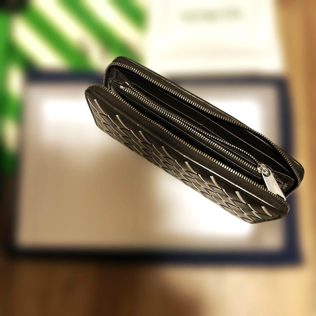 BOTTEGA VENETA長財布 ラウンドファスナーブラックホワイト
