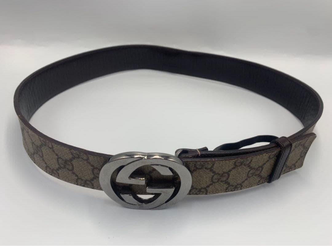 GUCCI　グッチ GGスプリーム　インターロッキング　ベルト　シルバー P55
