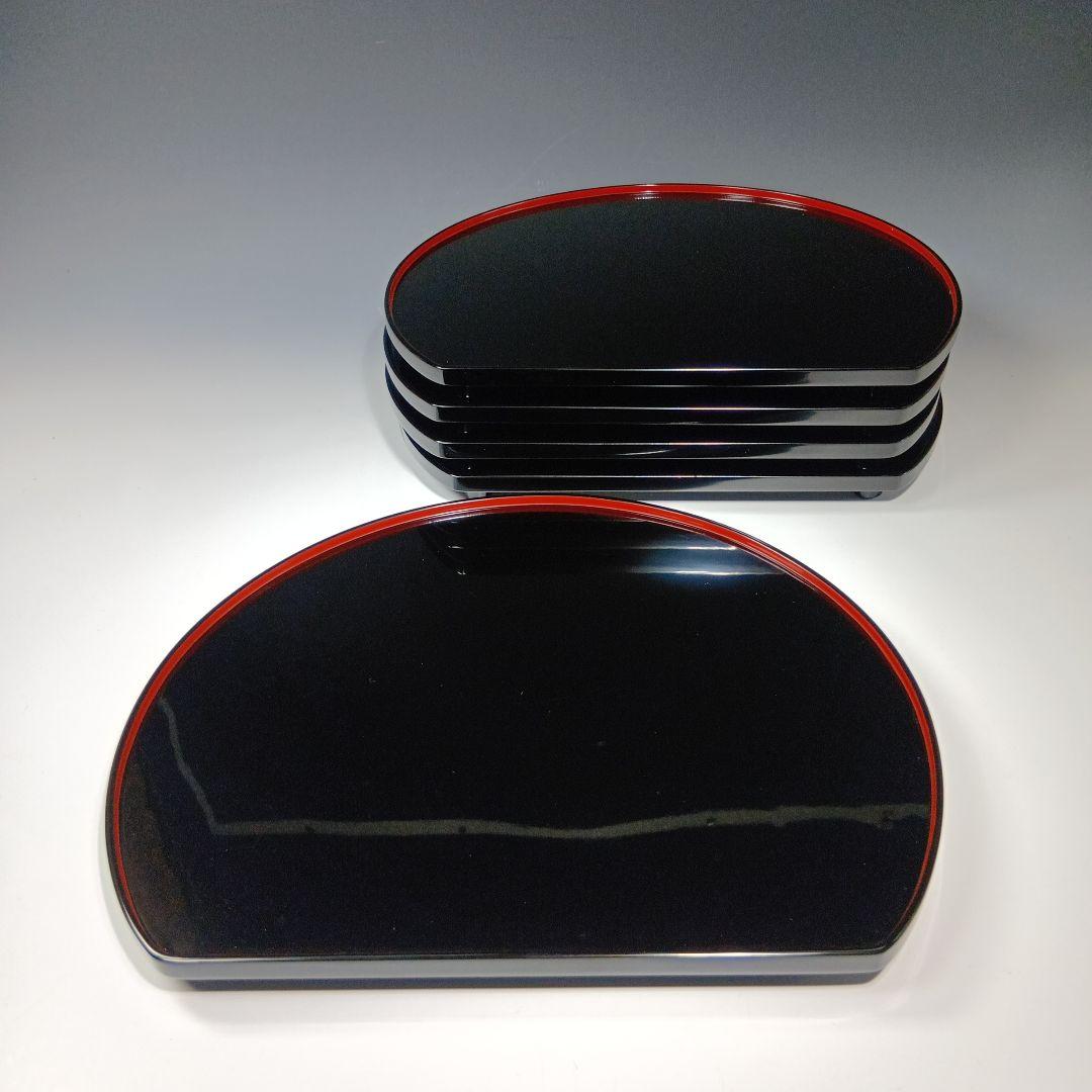 値下げ木製　輪島塗(塗師)静峰造　半月盆5枚　 共箱