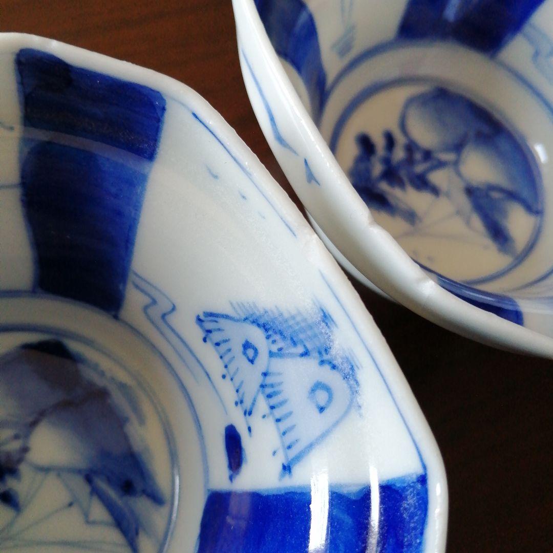 伊万里　染付隅切角形向付　18客　8.5cm　明治〜昭和初期