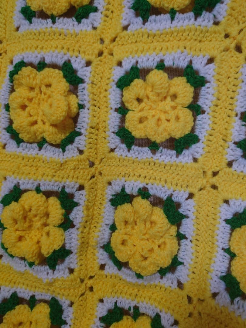 ハンドメイド 薔薇 モチーフ グラニースクエア ブランケット かぎ針編み