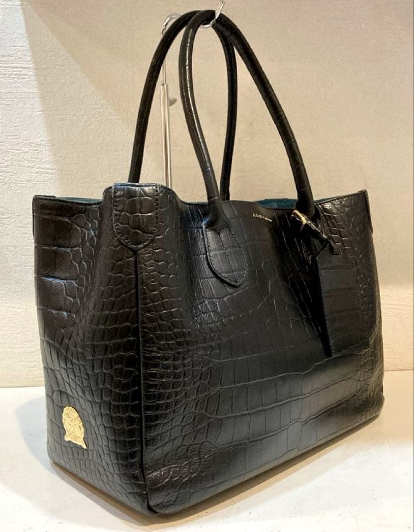 【美品】ADMJ クロコ型押し　レザー　トートバッグ　黒　A4可