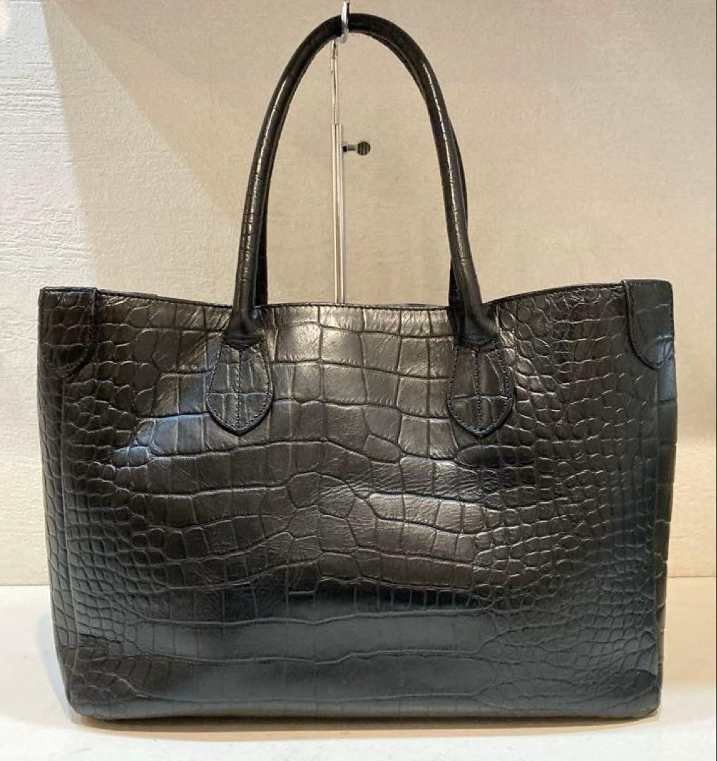 【美品】ADMJ クロコ型押し　レザー　トートバッグ　黒　A4可