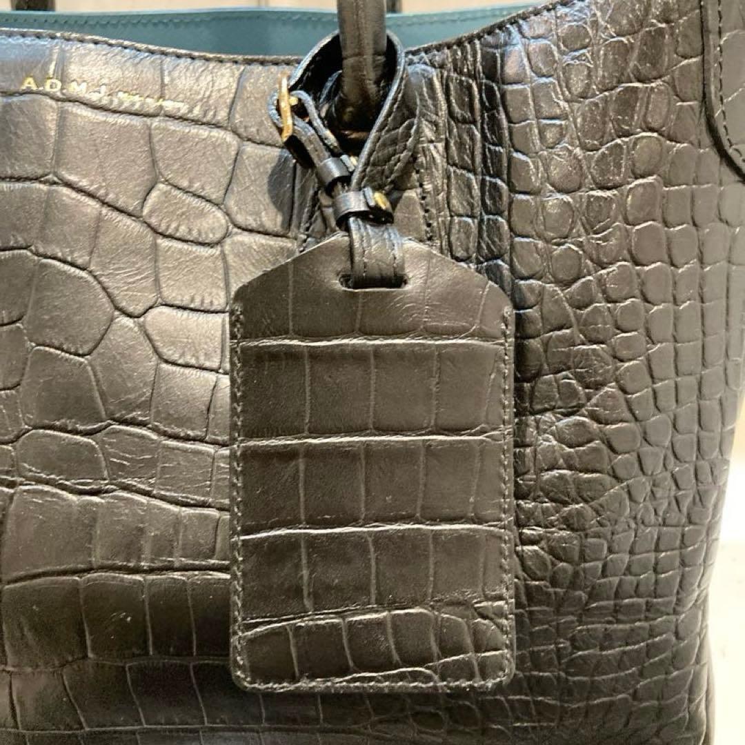 【美品】ADMJ クロコ型押し　レザー　トートバッグ　黒　A4可