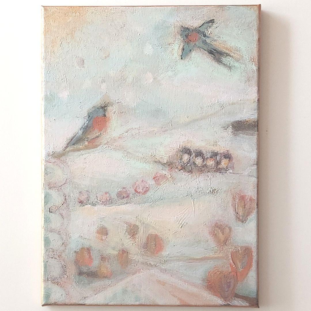 春の訪れ アート パステルカラー インテリアパネル オブジェ ツバメ 縁起画 新