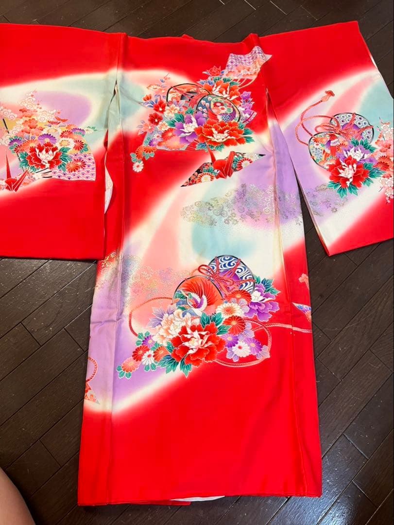 赤い花柄着物 七五三用　女の子