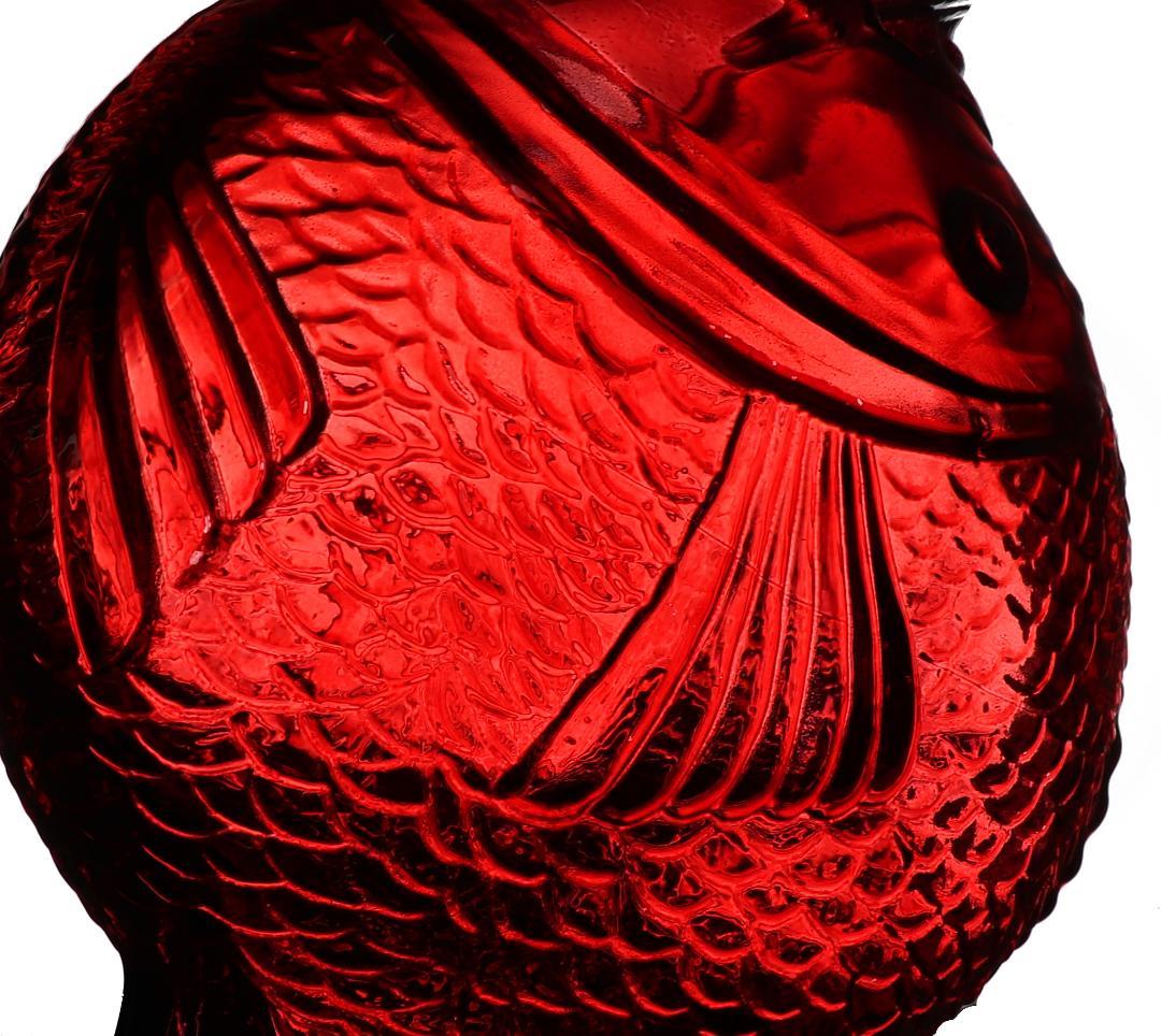 オールド・バカラ 稀少型 1889年 魚造形 大型花瓶 赤色硝子 24cm