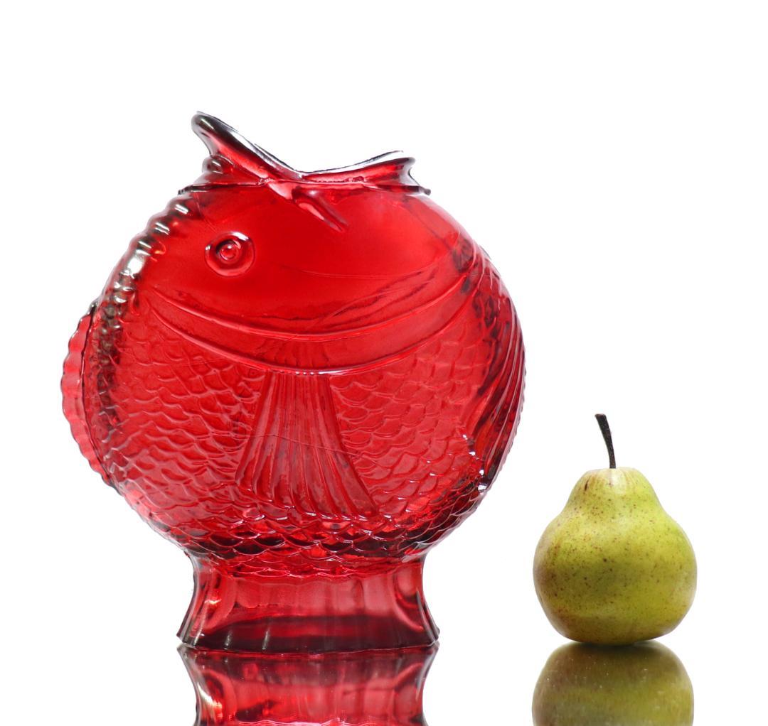 オールド・バカラ 稀少型 1889年 魚造形 大型花瓶 赤色硝子 24cm