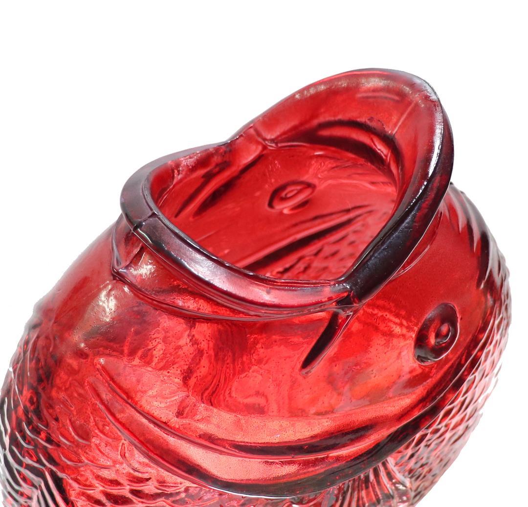 オールド・バカラ 稀少型 1889年 魚造形 大型花瓶 赤色硝子 24cm