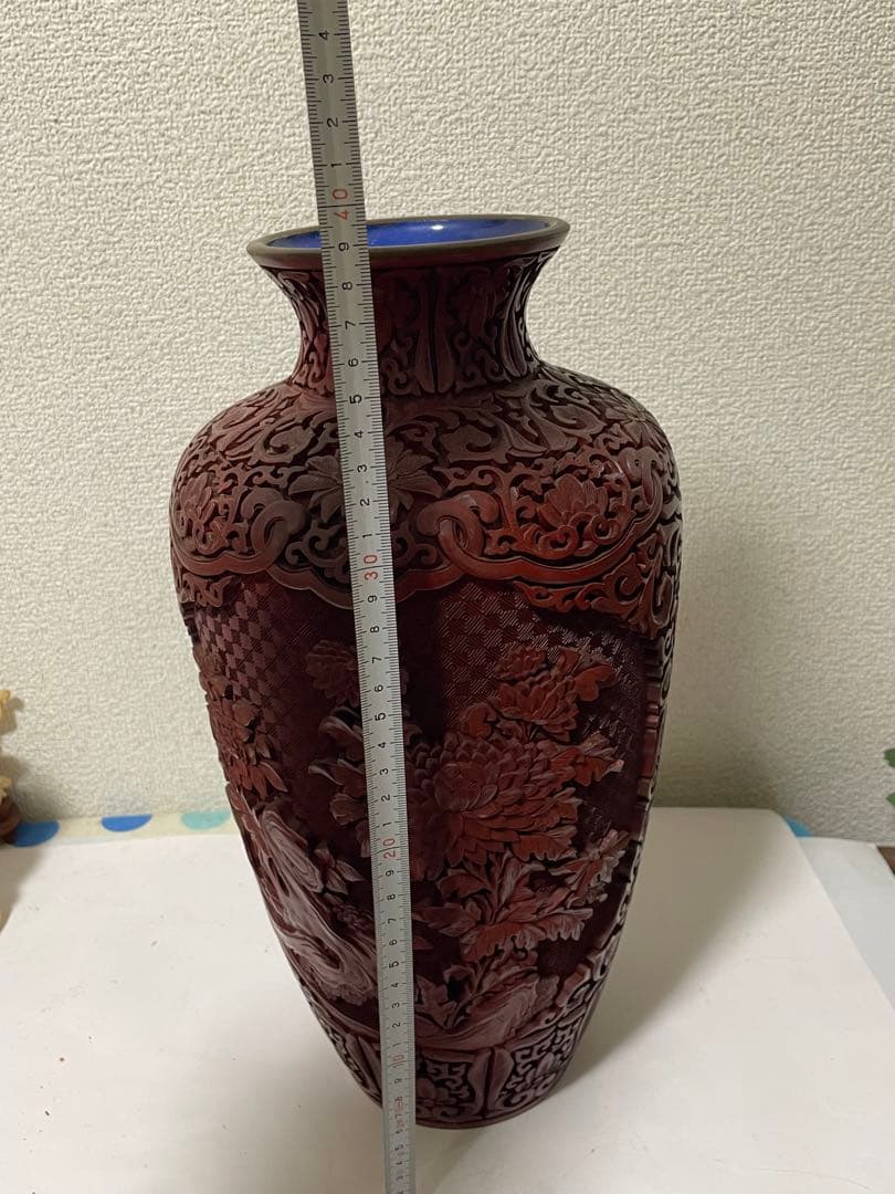 中国美術　堆朱　剔紅花瓶　美品アンティーク　高さ約39㎝