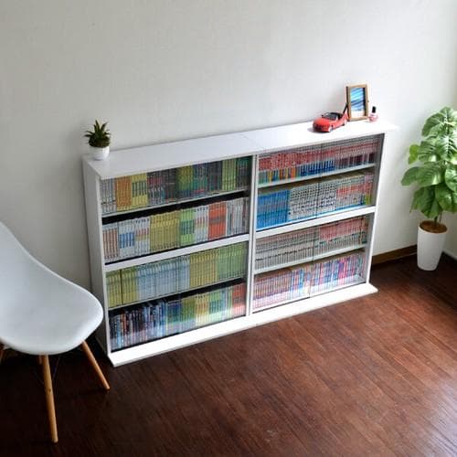 《新品・送料無料》本棚 ブックシェルフ 75幅 ホワイト ガラス扉付き