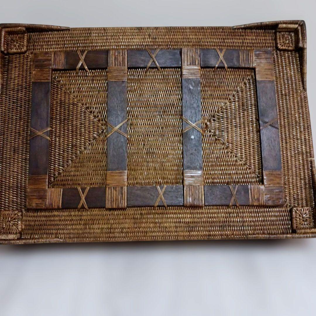 極美品　ラタン 　バトラーズトレーテーブル 　天然素材 　折りたたみ アジアン