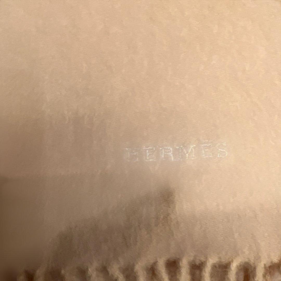 HERMÈS カシミヤ マフラー イエローベージュ フリンジ付き