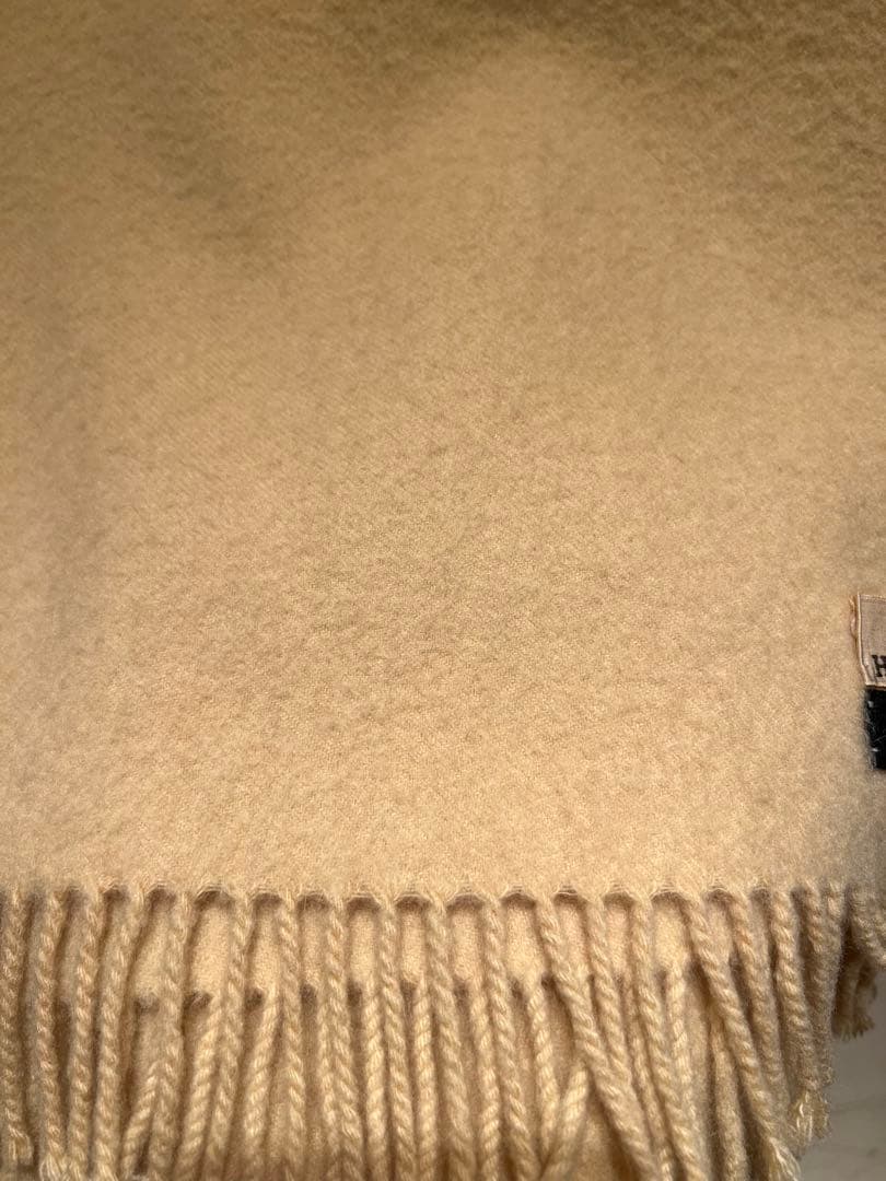 HERMÈS カシミヤ マフラー イエローベージュ フリンジ付き