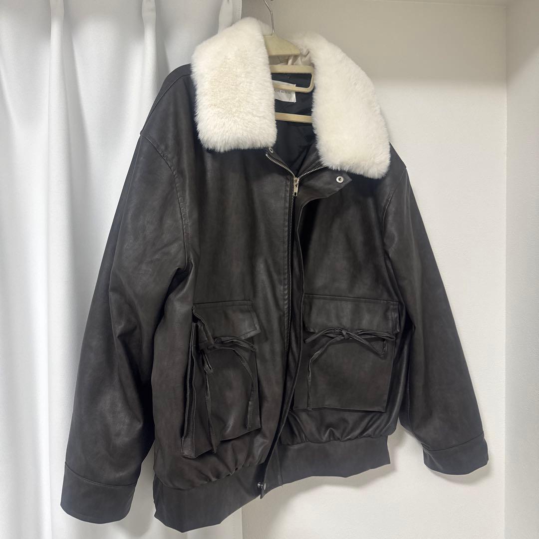 OLIVE des OLIVE ファーティペットエコレザーブルゾン ブラック