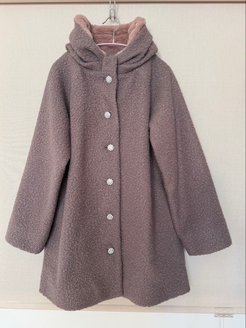 [首元まで暖かコート❤︎] エコファーが心地良いブークレービジューボタンコート