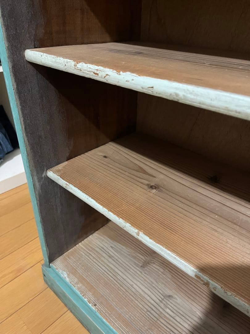 青緑の昭和レトロな本棚　木製4段　ブルーグリーン