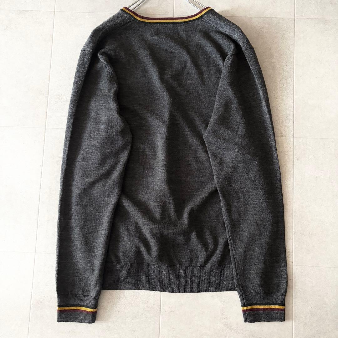 美品✨️フレッドペリー メリノウールVネックカーディガン L チャコールグレー