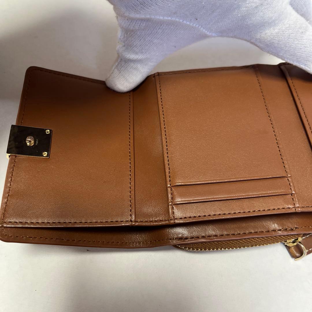 Agnes b アニエスベー　ブラウン レザー 三つ折り財布　ミニウォレット