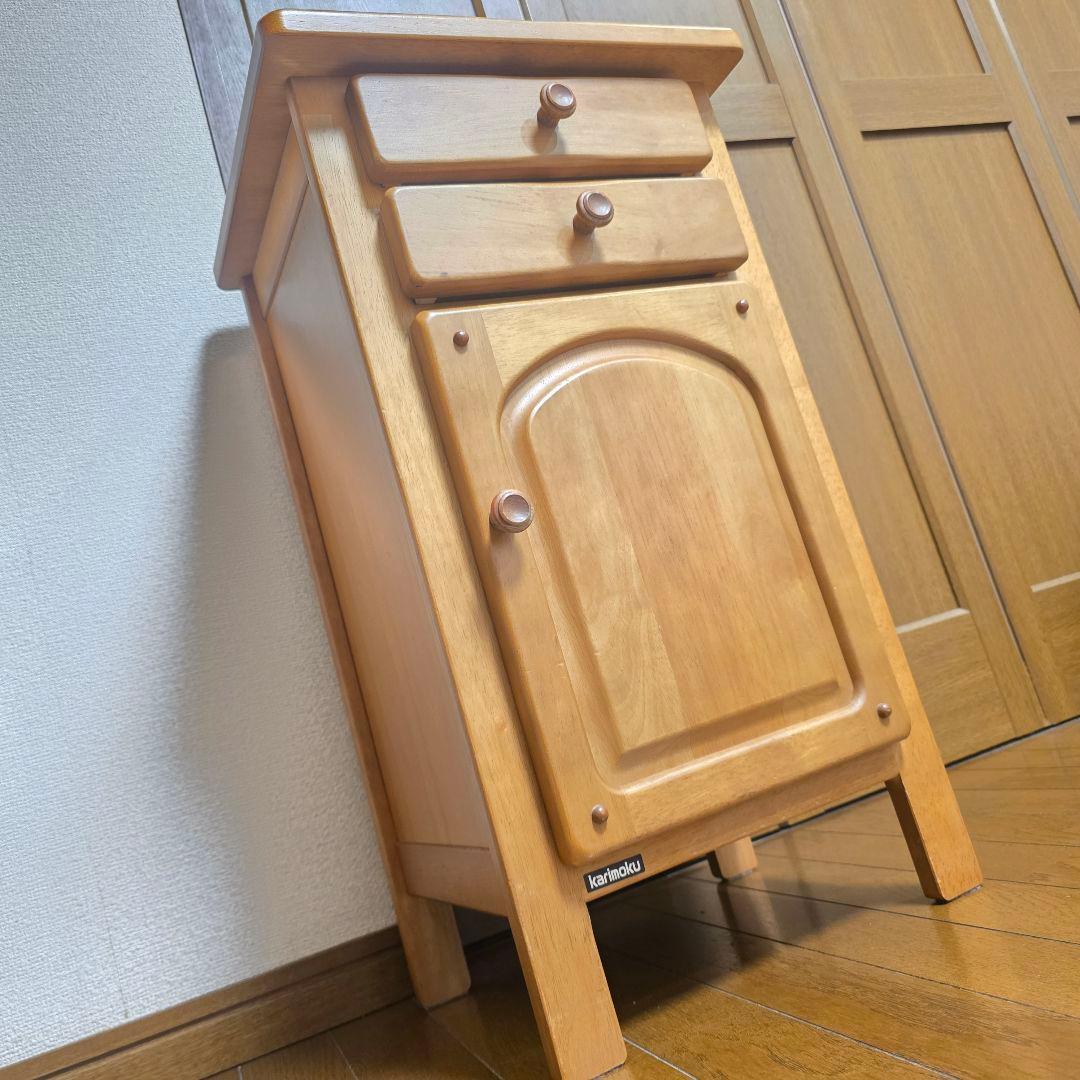 258】美品　カリモク　電話台　サイドテーブル　カントリー調　キャビネット