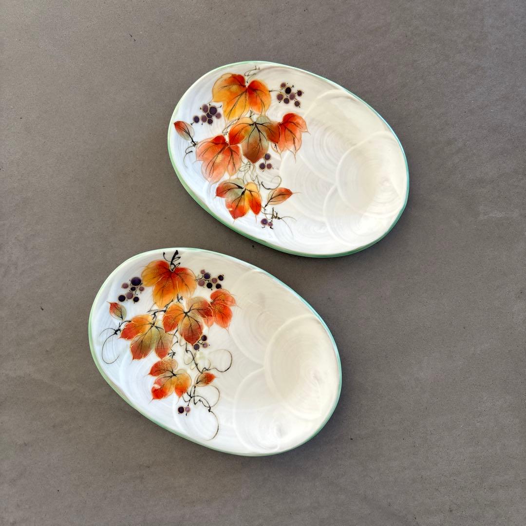 《ほぼ新品》美品【陶葊】京焼　清水焼　白掛彩草花　色絵付け　皿　山葡萄　陶あん