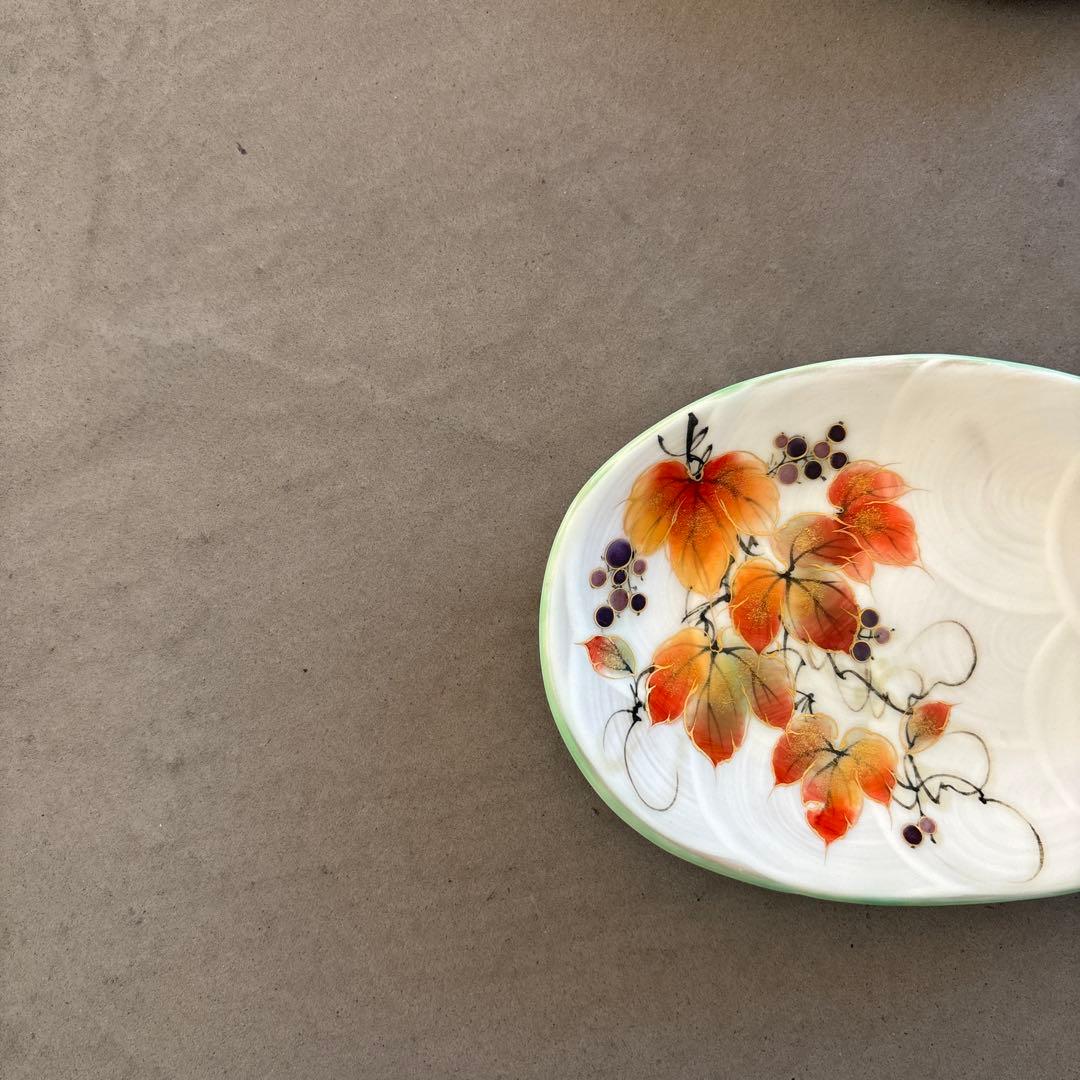 《ほぼ新品》美品【陶葊】京焼　清水焼　白掛彩草花　色絵付け　皿　山葡萄　陶あん