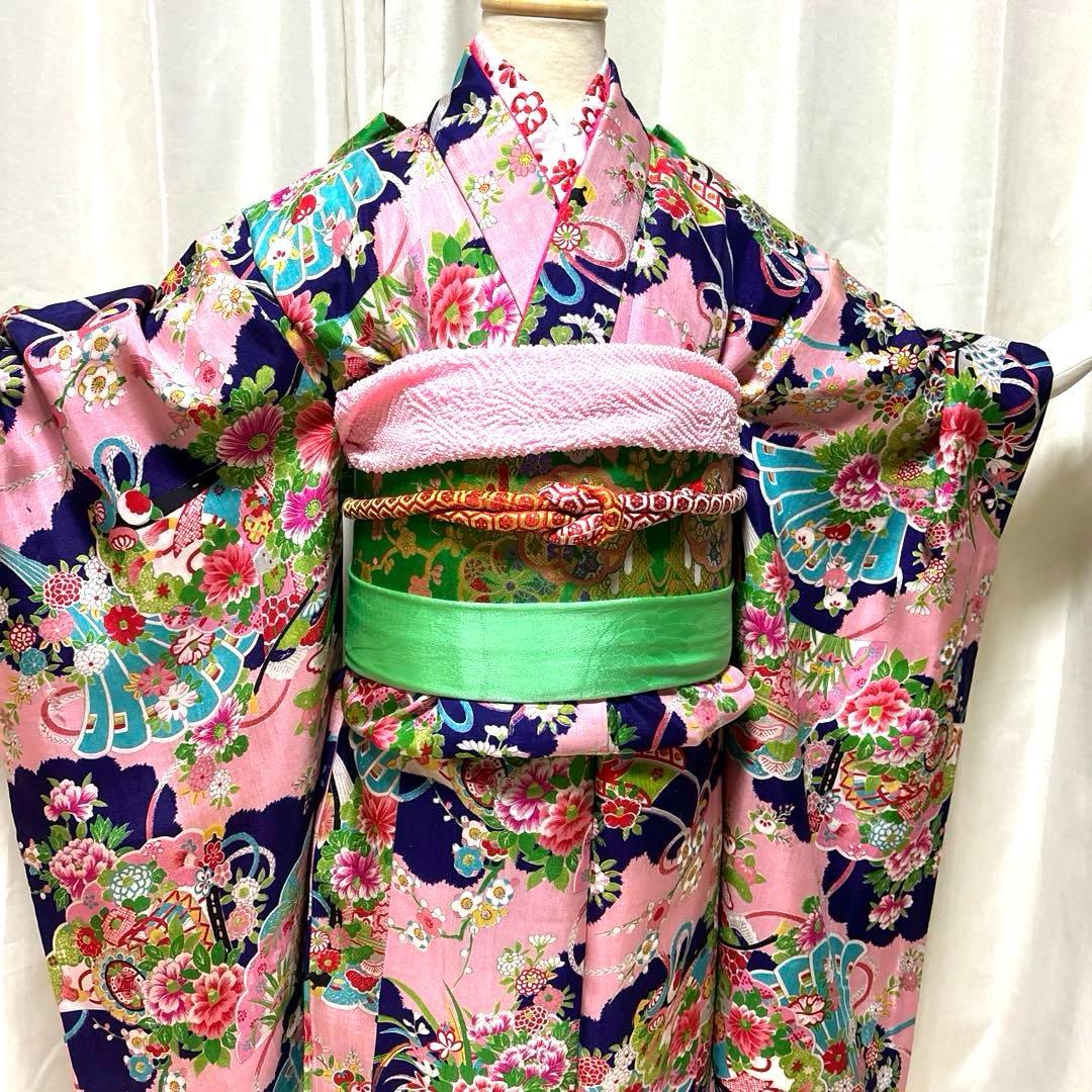 七五三　アンティーク着物セット　紫色　ピンク色　　水色　7歳　ハーフ成人式