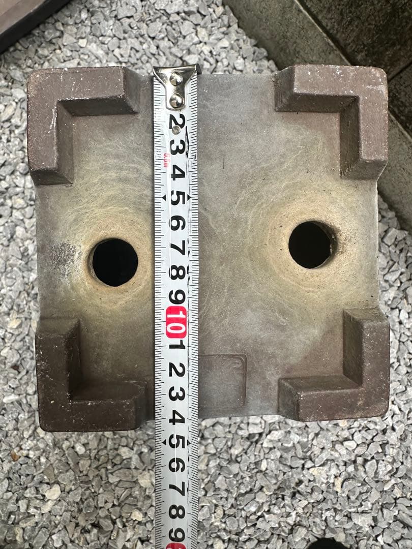 【中古品】大懸崖鉢　盆栽鉢　印あり　松　真柏