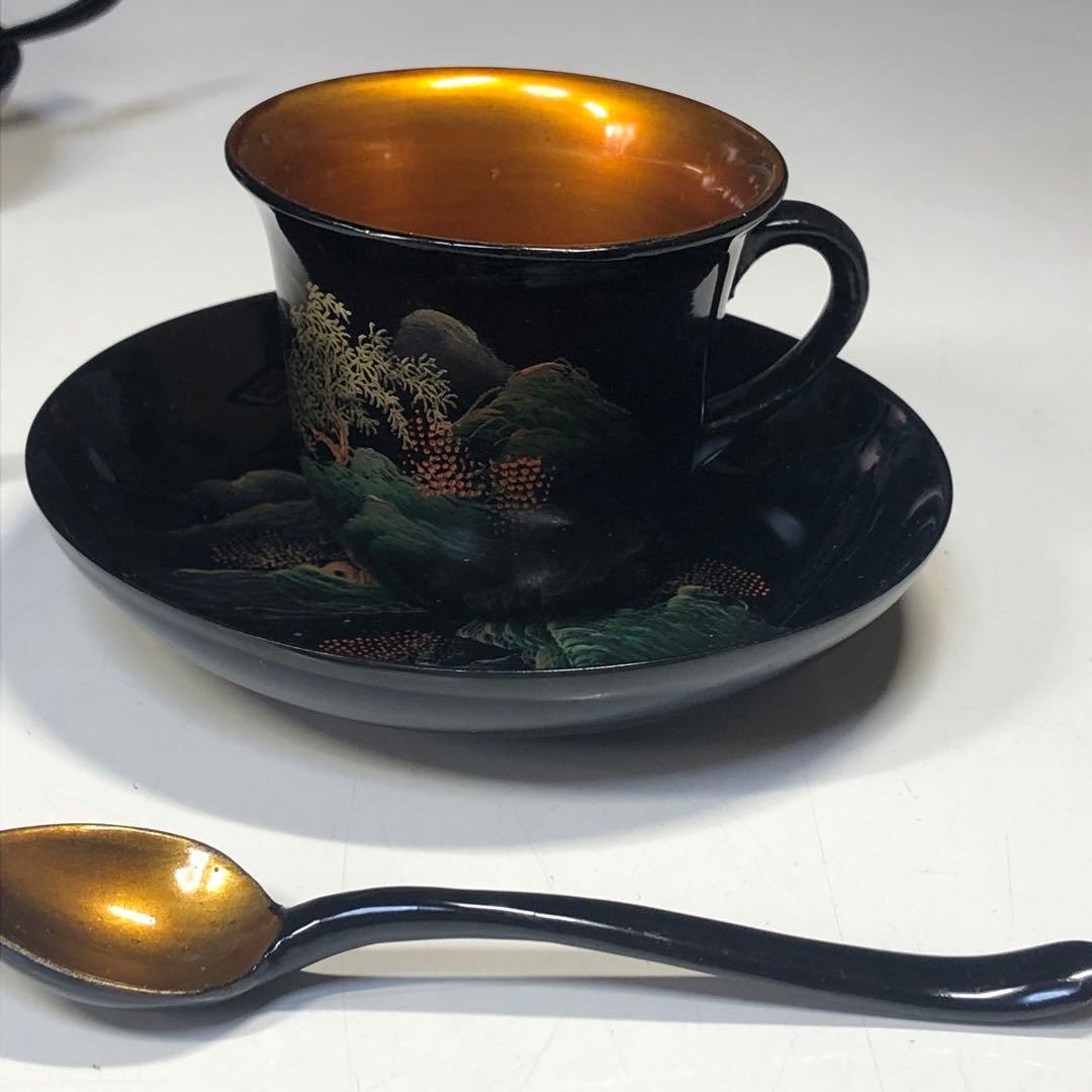 漆器　茶器セット　カップ＆ソーサー　ティーポット