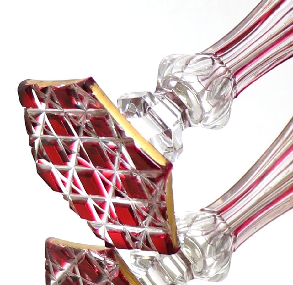 オールド・バカラ 超希少 アンピール様式 金赤金彩装飾 切子 花瓶 壺 ゴールド