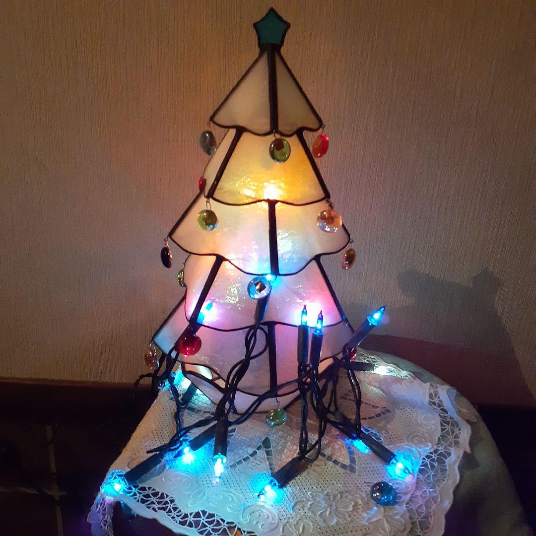 ステンドグラス　ホワイトクリスマスツリー　5段