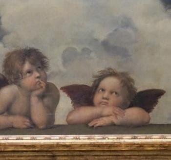 システィーナの聖母の天使 ヴィンテージ ステンドグラス ラファエロ・サンティ