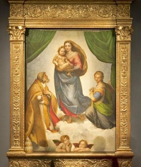 システィーナの聖母の天使 ヴィンテージ ステンドグラス ラファエロ・サンティ