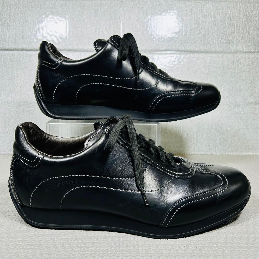 希少美品 Santoni サントーニ 高級レザースニーカー ブラック25.5ｃｍ