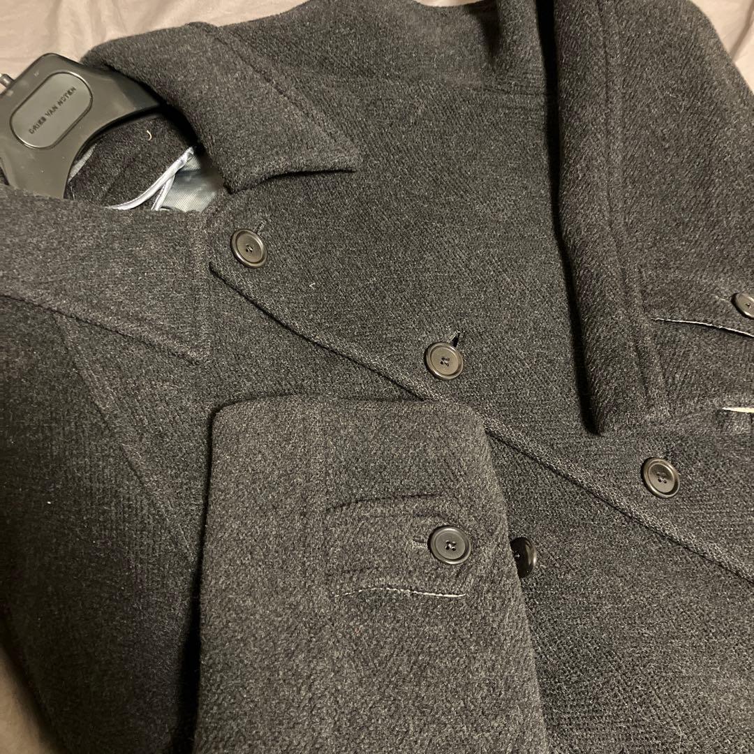 MOORBROOK製生地トゥモローランドバルマカーンコートチャコールグレー46