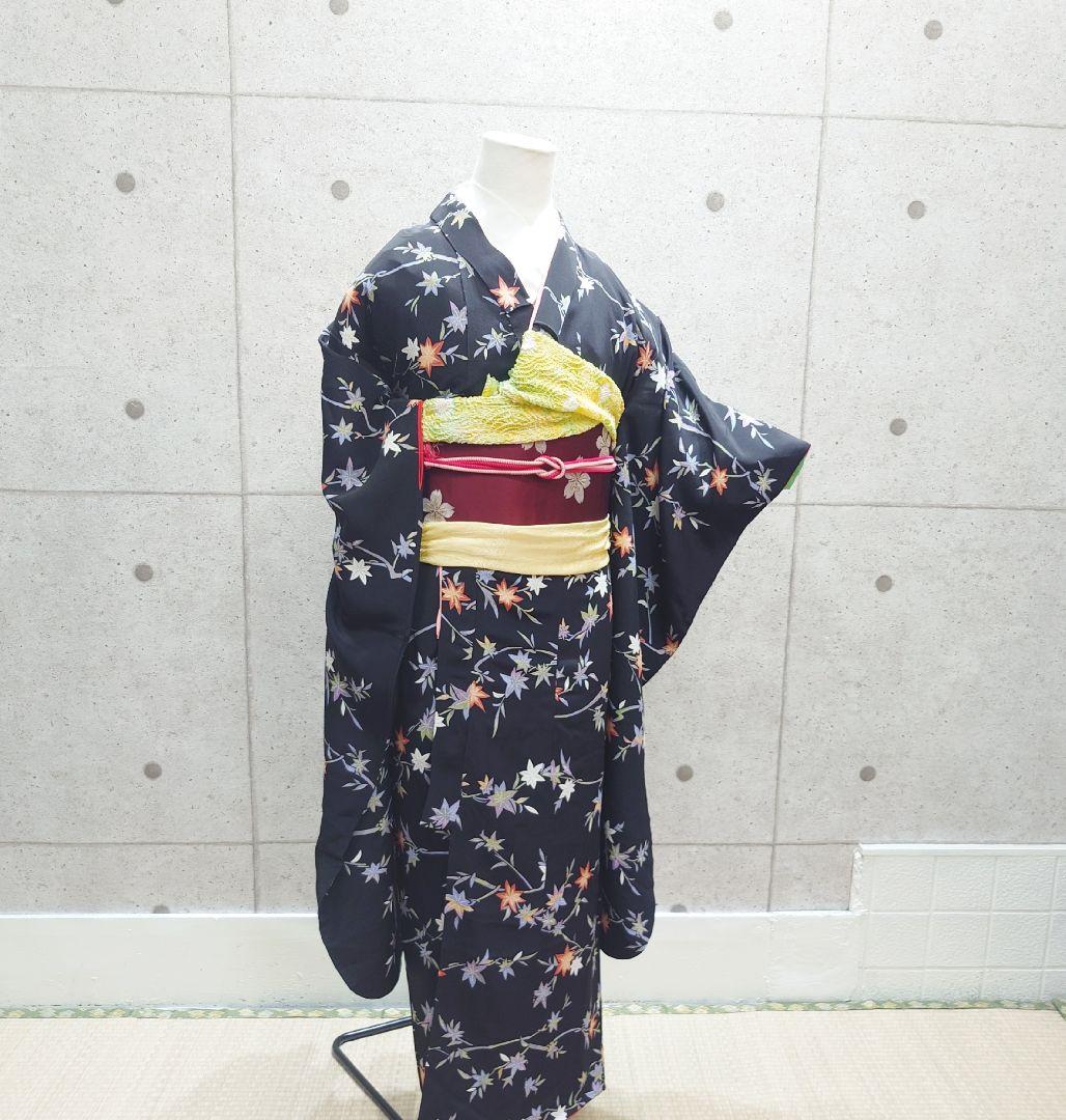 2260.子供着物 四つ身 バチ衿 紅葉 袷 色半衿付き 正絹 キッズ 七五三