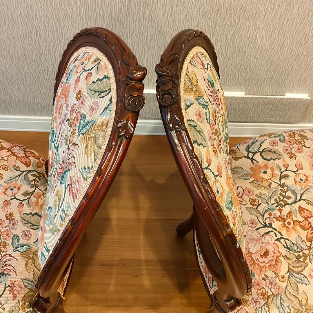 アンティークチェア　猫脚　ロココ様式　ダイニングチェア　2脚セット