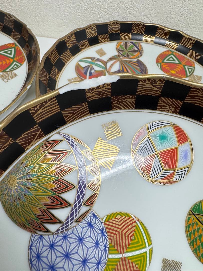 美濃焼 名窯 庫山窯 色絵手まり文様　和皿 5枚セットA②