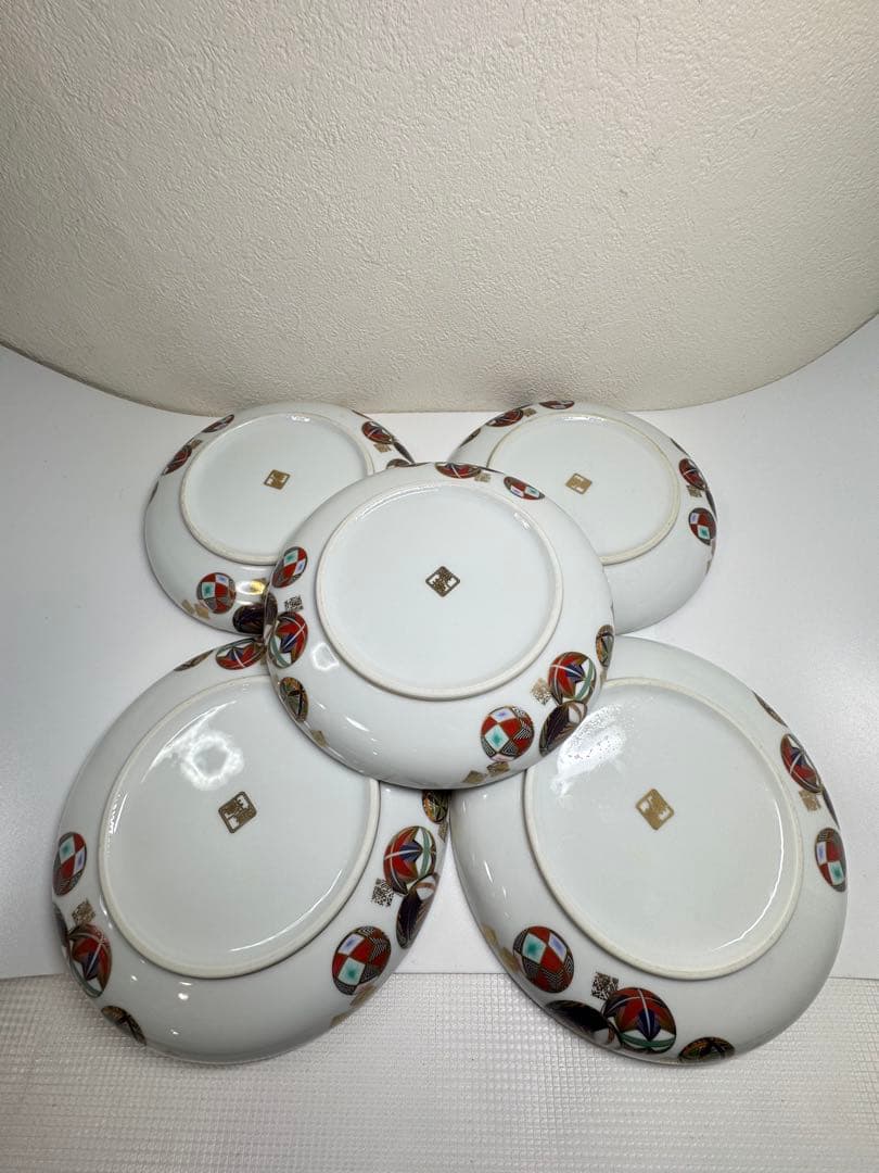 美濃焼 名窯 庫山窯 色絵手まり文様　和皿 5枚セットA②