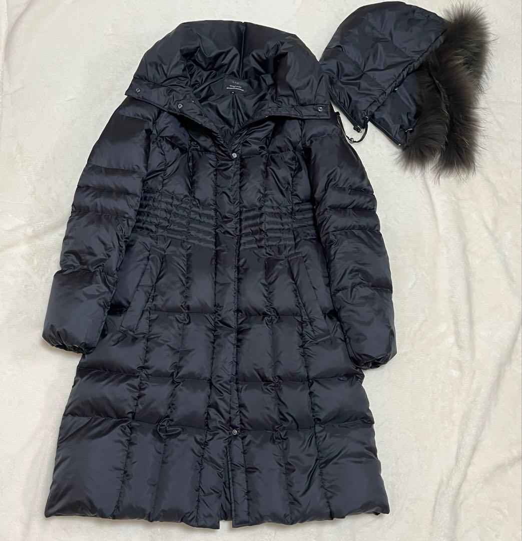 23区 ダウンコート シレータフタ Aライン フード ラクーンファー　黒38