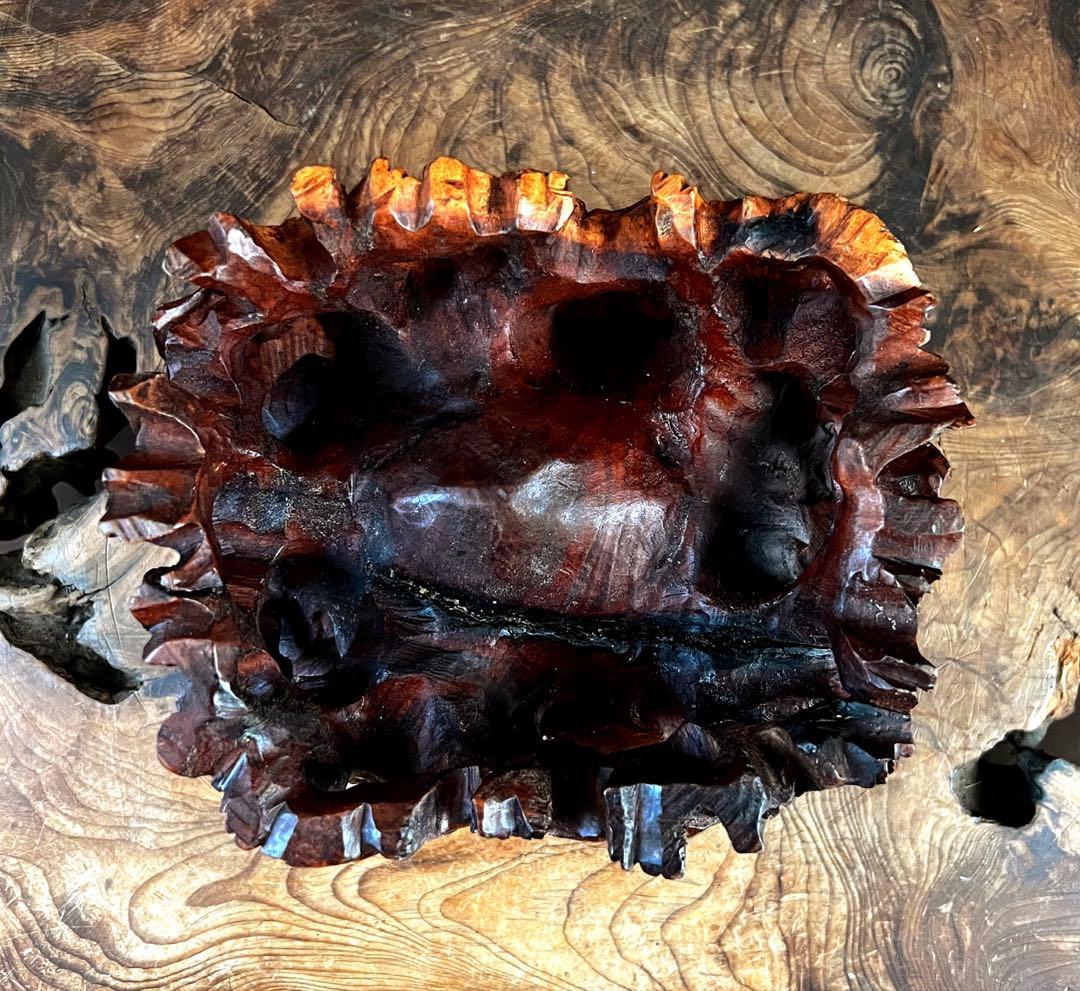 小型 古木 根卓 透かし彫り 花台 香台 盆栽台