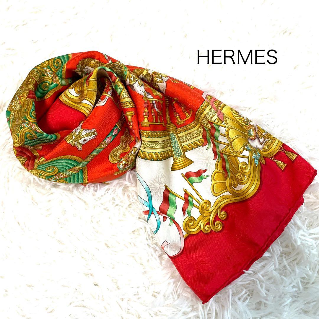 HERMESカレ大判シルクスカーフ　ルナパーク　レッド　メリーゴーランド