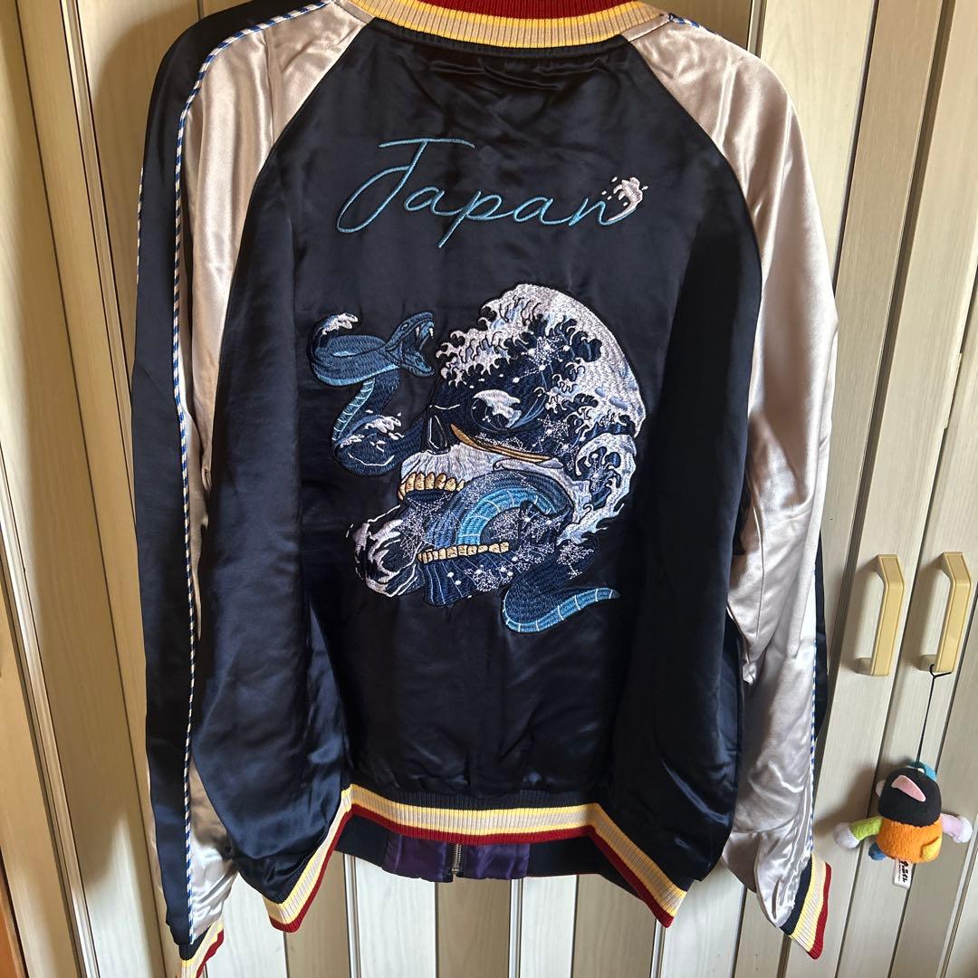 KaraKu 横須賀「ドクロ、蛇と波」浮世絵刺繡　スカジャン