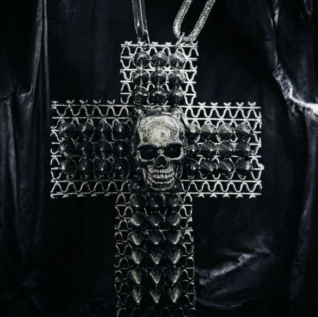 ★1点物★ジャンポールゴルチエ★アンティークスカルスタッズビッグクロスネックレス