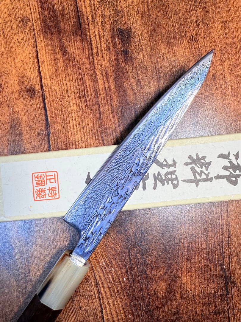 助松　ペティナイフ　AUS8 ダマスカス　包丁　紫檀白水牛八角柄