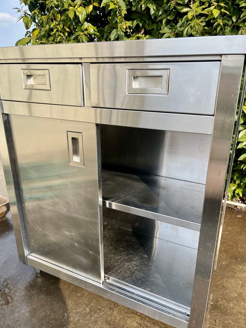 ステンレスは引き出し付きキャビネット　食器棚　作業台　890×450×1050