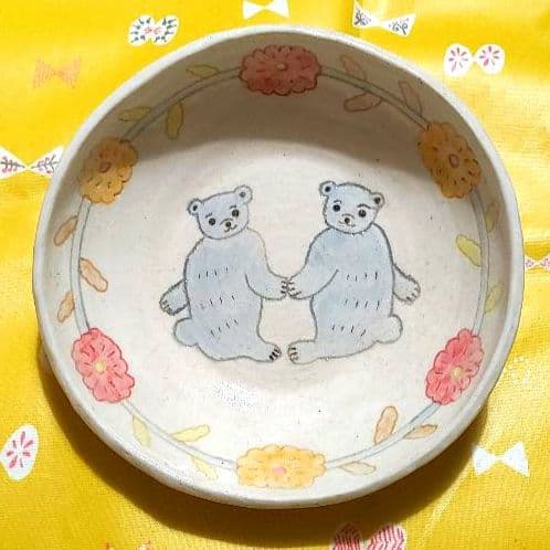 川原れもん サラダボール クマ 陶芸作家作品 約16cm