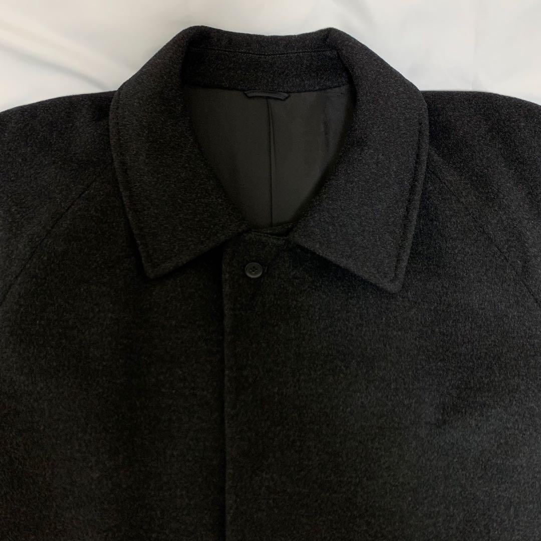 マキシ丈ステンカラーコート　ブラック　ウール生地+カシミヤ混　超ロング丈